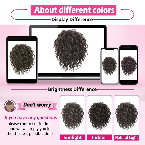 Messy Bun Hair Piece Elastic Drawstring 8in Black Brown Short Curly Style main image 6